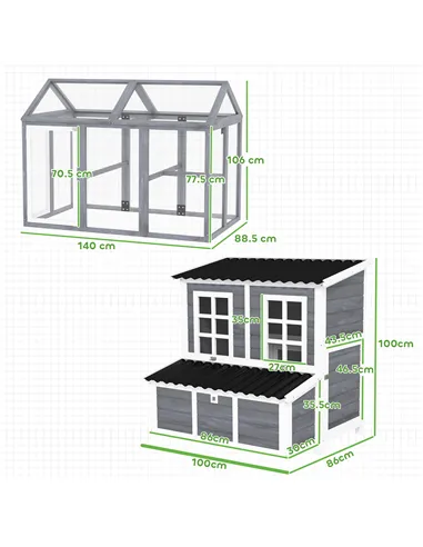 PawHut 2-Piece Wooden Chicken Coop and Run Set, Poultry Run Cage with Nesting Box, Slide-Out Tray, Roof, Perch
