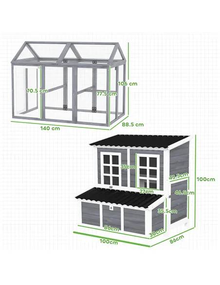 PawHut 2-Piece Wooden Chicken Coop and Run Set, Poultry Run Cage with Nesting Box, Slide-Out Tray, Roof, Perch