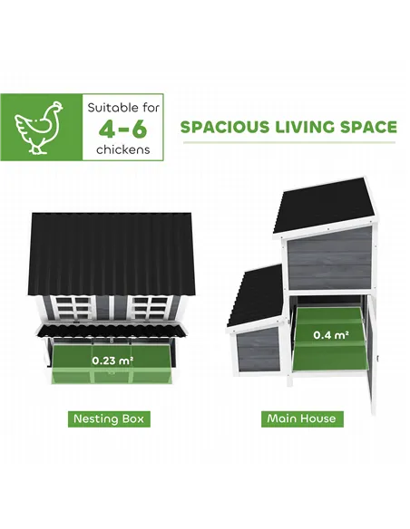 PawHut 2-Piece Wooden Chicken Coop and Run Set, Poultry Run Cage with Nesting Box, Slide-Out Tray, Roof, Perch