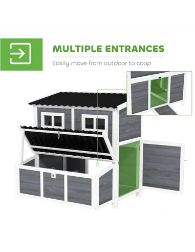 PawHut 2-Piece Wooden Chicken Coop and Run Set, Poultry Run Cage with Nesting Box, Slide-Out Tray, Roof, Perch
