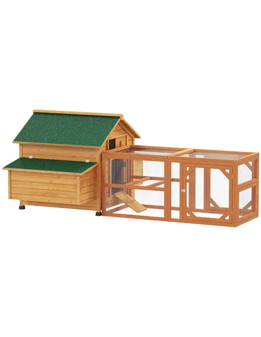 PawHut 2 Piece Wooden Chicken Coop and Run Set, Poultry Run Cage with Nesting Box, Slide-Out Tray, for 4-8 Chickens, Yellow