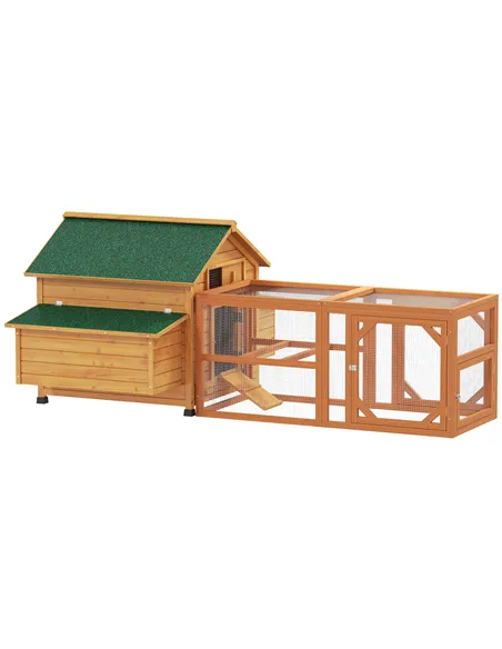 PawHut 2 Piece Wooden Chicken Coop and Run Set, Poultry Run Cage with Nesting Box, Slide-Out Tray, for 4-8 Chickens, Yellow