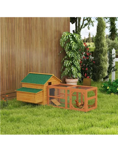 PawHut 2 Piece Wooden Chicken Coop and Run Set, Poultry Run Cage with Nesting Box, Slide-Out Tray, for 4-8 Chickens, Yellow