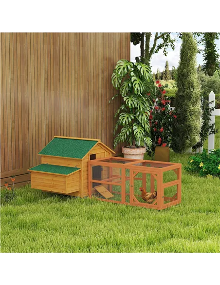 PawHut 2 Piece Wooden Chicken Coop and Run Set, Poultry Run Cage with Nesting Box, Slide-Out Tray, for 4-8 Chickens, Yellow