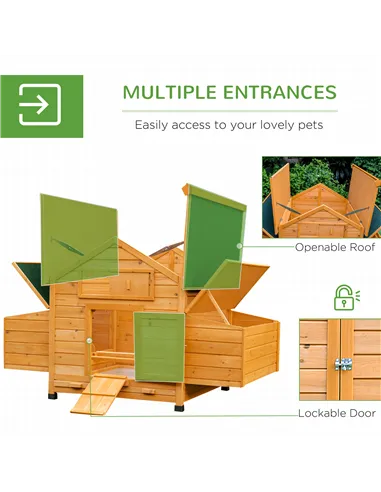 PawHut 2 Piece Wooden Chicken Coop and Run Set, Poultry Run Cage with Nesting Box, Slide-Out Tray, for 4-8 Chickens, Yellow