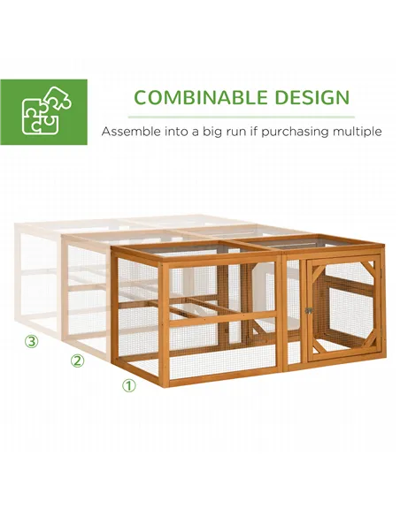 PawHut 2 Piece Wooden Chicken Coop and Run Set, Poultry Run Cage with Nesting Box, Slide-Out Tray, for 4-8 Chickens, Yellow