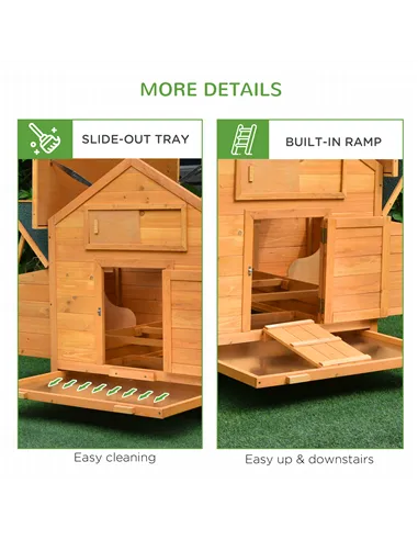 PawHut 2 Piece Wooden Chicken Coop and Run Set, Poultry Run Cage with Nesting Box, Slide-Out Tray, for 4-8 Chickens, Yellow