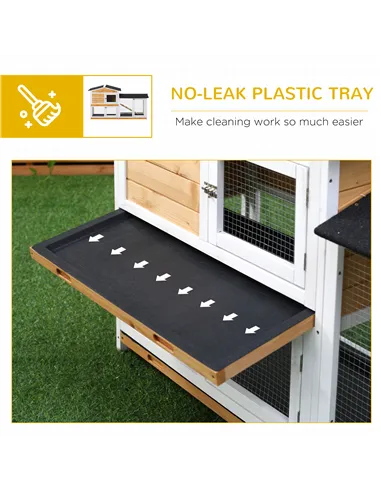 PawHut Rabbit Hutch Guinea Pig Hutch Wooden House with Run, 2 Tier Pet Cage Outdoor with No-leak Plastic Trays, 157.4 x 53 x 93.