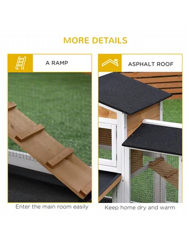 PawHut Rabbit Hutch Guinea Pig Hutch Wooden House with Run, 2 Tier Pet Cage Outdoor with No-leak Plastic Trays, 157.4 x 53 x 93.