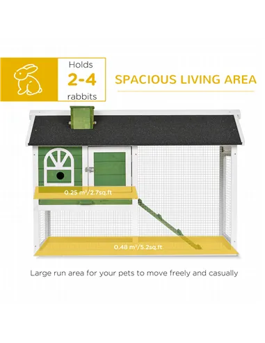 PawHut Wooden Rabbit Hutch and Run with Sliding Tray, Ramp, Water-resistant Roof, for 2-4 Rabbits, Green