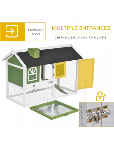 PawHut Wooden Rabbit Hutch and Run with Sliding Tray, Ramp, Water-resistant Roof, for 2-4 Rabbits, Green
