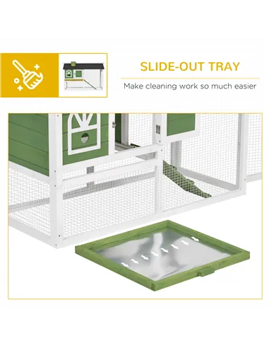 PawHut Wooden Rabbit Hutch and Run with Sliding Tray, Ramp, Water-resistant Roof, for 2-4 Rabbits, Green