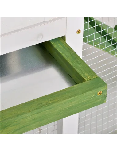 PawHut Wooden Rabbit Hutch and Run with Sliding Tray, Ramp, Water-resistant Roof, for 2-4 Rabbits, Green