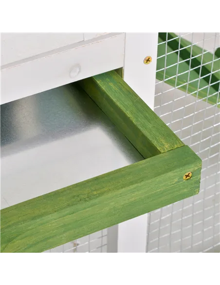 PawHut Wooden Rabbit Hutch and Run with Sliding Tray, Ramp, Water-resistant Roof, for 2-4 Rabbits, Green