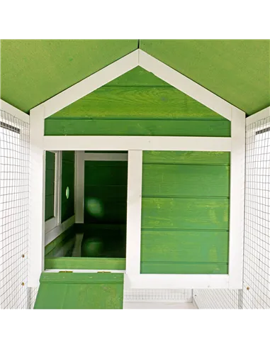 PawHut Wooden Rabbit Hutch and Run with Sliding Tray, Ramp, Water-resistant Roof, for 2-4 Rabbits, Green