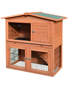 PawHut Rabbit Hutch Outdoor Guinea Pig Hutch 2-Tier Bunny Cage with No-Leak Tray 100.5 x 55 x 101 cm