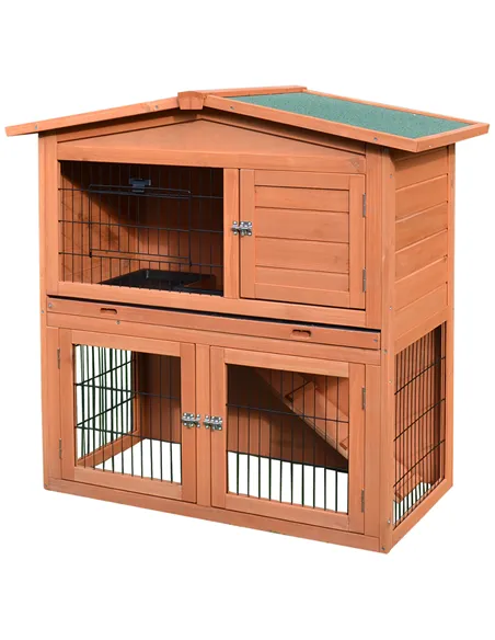 PawHut Rabbit Hutch Outdoor Guinea Pig Hutch 2-Tier Bunny Cage with No-Leak Tray 100.5 x 55 x 101 cm