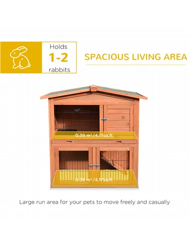 PawHut Rabbit Hutch Outdoor Guinea Pig Hutch 2-Tier Bunny Cage with No-Leak Tray 100.5 x 55 x 101 cm