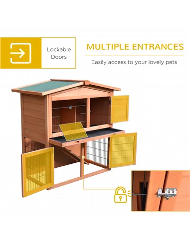 PawHut Rabbit Hutch Outdoor Guinea Pig Hutch 2-Tier Bunny Cage with No-Leak Tray 100.5 x 55 x 101 cm