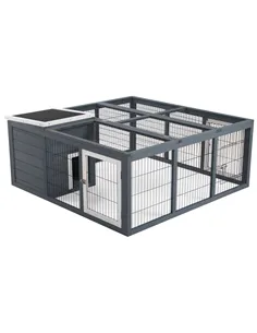PawHut Rabbit Hutch Outdoor, Guinea Pig House, Bunny Run Cage with Openable Top for 1-2 Rabbits, 123 x 120 x 52cm, Grey