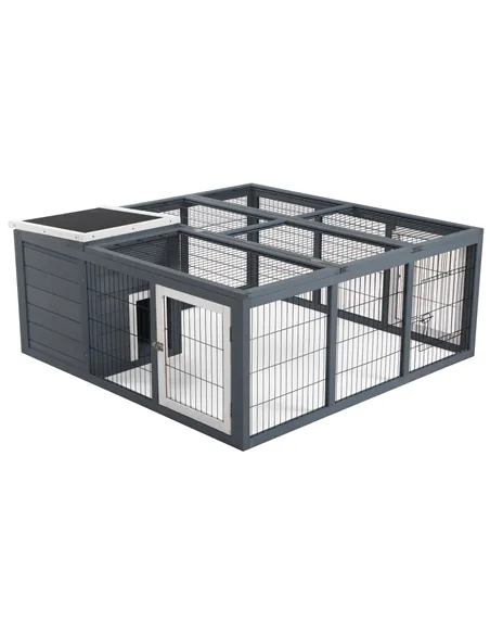 PawHut Rabbit Hutch Outdoor, Guinea Pig House, Bunny Run Cage with Openable Top for 1-2 Rabbits, 123 x 120 x 52cm, Grey