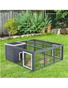 PawHut Rabbit Hutch Outdoor, Guinea Pig House, Bunny Run Cage with Openable Top for 1-2 Rabbits, 123 x 120 x 52cm, Grey 2