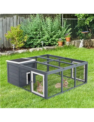 PawHut Rabbit Hutch Outdoor, Guinea Pig House, Bunny Run Cage with Openable Top for 1-2 Rabbits, 123 x 120 x 52cm, Grey