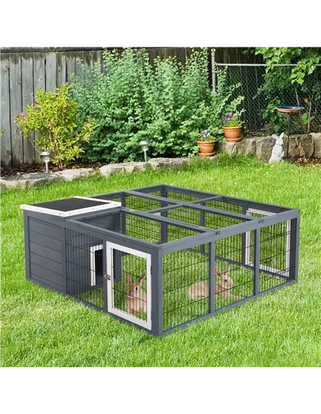 PawHut Rabbit Hutch Outdoor, Guinea Pig House, Bunny Run Cage with Openable Top for 1-2 Rabbits, 123 x 120 x 52cm, Grey