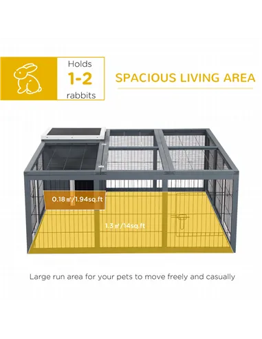 PawHut Rabbit Hutch Outdoor, Guinea Pig House, Bunny Run Cage with Openable Top for 1-2 Rabbits, 123 x 120 x 52cm, Grey