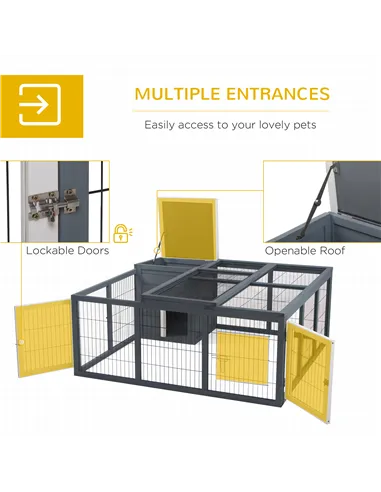 PawHut Rabbit Hutch Outdoor, Guinea Pig House, Bunny Run Cage with Openable Top for 1-2 Rabbits, 123 x 120 x 52cm, Grey