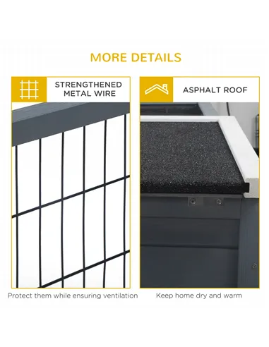 PawHut Rabbit Hutch Outdoor, Guinea Pig House, Bunny Run Cage with Openable Top for 1-2 Rabbits, 123 x 120 x 52cm, Grey