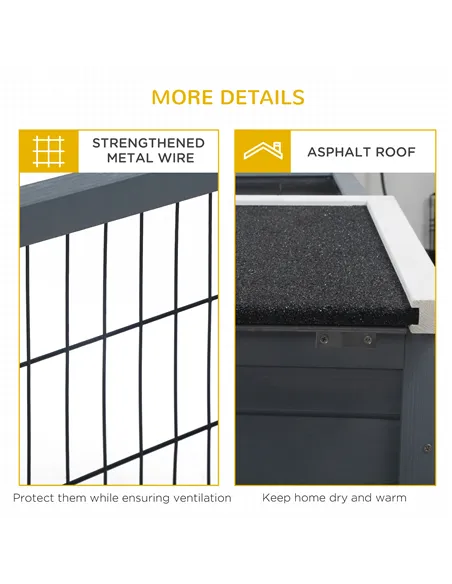 PawHut Rabbit Hutch Outdoor, Guinea Pig House, Bunny Run Cage with Openable Top for 1-2 Rabbits, 123 x 120 x 52cm, Grey