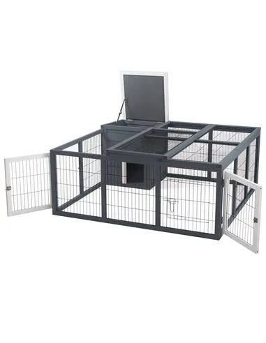 PawHut Rabbit Hutch Outdoor, Guinea Pig House, Bunny Run Cage with Openable Top for 1-2 Rabbits, 123 x 120 x 52cm, Grey