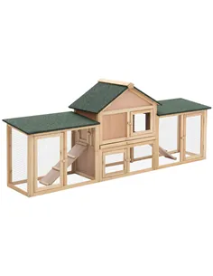 PawHut Large Rabbit Hutch Outdoor Wooden Guinea Pig Hutch with Run, 2 Storey Bunny House 210 x 45.5 x 84.5 cm