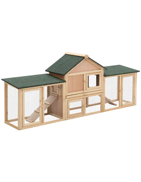 PawHut Large Rabbit Hutch Outdoor Wooden Guinea Pig Hutch with Run, 2 Storey Bunny House 210 x 45.5 x 84.5 cm