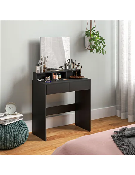 HOMCOM Multi-Storage Dressing Table, with Mirror - Black