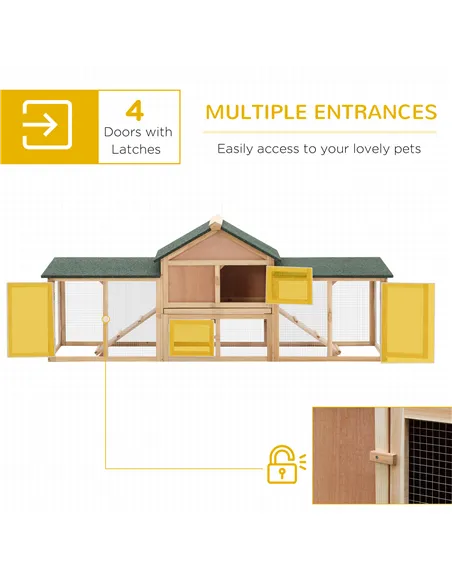PawHut Large Rabbit Hutch Outdoor Wooden Guinea Pig Hutch with Run, 2 Storey Bunny House 210 x 45.5 x 84.5 cm