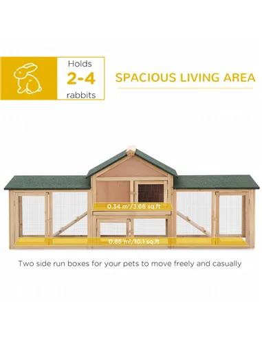 PawHut Large Rabbit Hutch Outdoor Wooden Guinea Pig Hutch with Run, 2 Storey Bunny House 210 x 45.5 x 84.5 cm