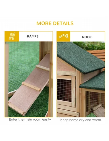 PawHut Large Rabbit Hutch Outdoor Wooden Guinea Pig Hutch with Run, 2 Storey Bunny House 210 x 45.5 x 84.5 cm