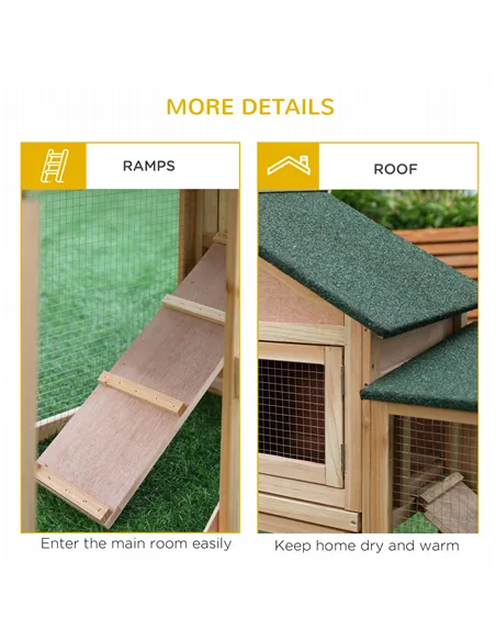 PawHut Large Rabbit Hutch Outdoor Wooden Guinea Pig Hutch with Run, 2 Storey Bunny House 210 x 45.5 x 84.5 cm