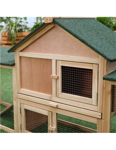 PawHut Large Rabbit Hutch Outdoor Wooden Guinea Pig Hutch with Run, 2 Storey Bunny House 210 x 45.5 x 84.5 cm