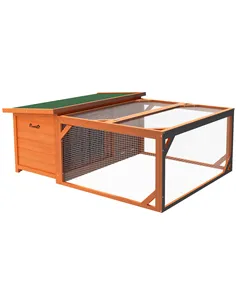 PawHut Rabbit Hutch Outdoor Guinea Pig Hutch with Run Small Animal Off-ground Duck House Hideaway Backyard with Openable Roof 12