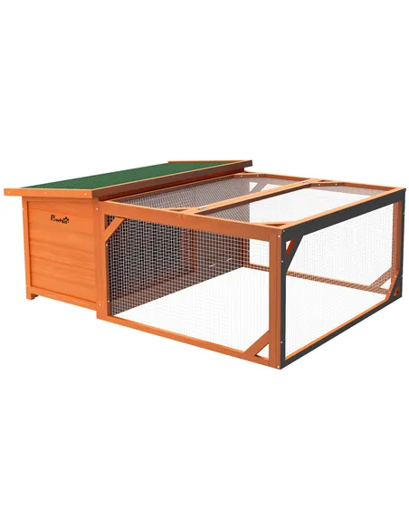 PawHut Rabbit Hutch Outdoor Guinea Pig Hutch with Run Small Animal Off-ground Duck House Hideaway Backyard with Openable Roof 12