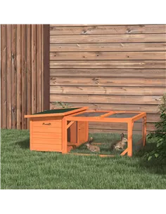 PawHut Rabbit Hutch Outdoor Guinea Pig Hutch with Run Small Animal Off-ground Duck House Hideaway Backyard with Openable Roof 12 2