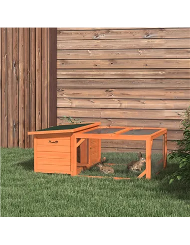 PawHut Rabbit Hutch Outdoor Guinea Pig Hutch with Run Small Animal Off-ground Duck House Hideaway Backyard with Openable Roof 12