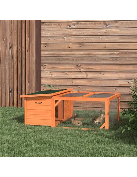 PawHut Rabbit Hutch Outdoor Guinea Pig Hutch with Run Small Animal Off-ground Duck House Hideaway Backyard with Openable Roof 12