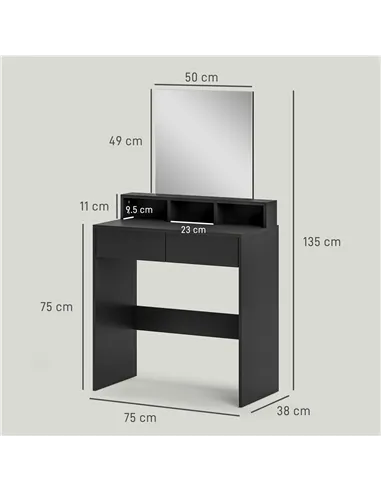 HOMCOM Multi-Storage Dressing Table, with Mirror - Black