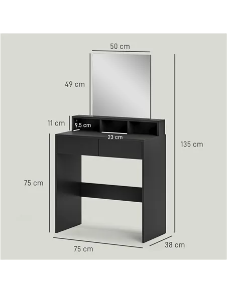 HOMCOM Multi-Storage Dressing Table, with Mirror - Black