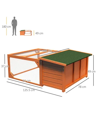 PawHut Rabbit Hutch Outdoor Guinea Pig Hutch with Run Small Animal Off-ground Duck House Hideaway Backyard with Openable Roof 12