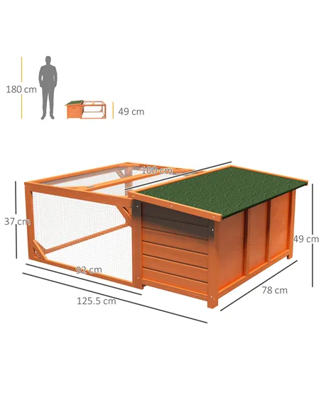 PawHut Rabbit Hutch Outdoor Guinea Pig Hutch with Run Small Animal Off-ground Duck House Hideaway Backyard with Openable Roof 12